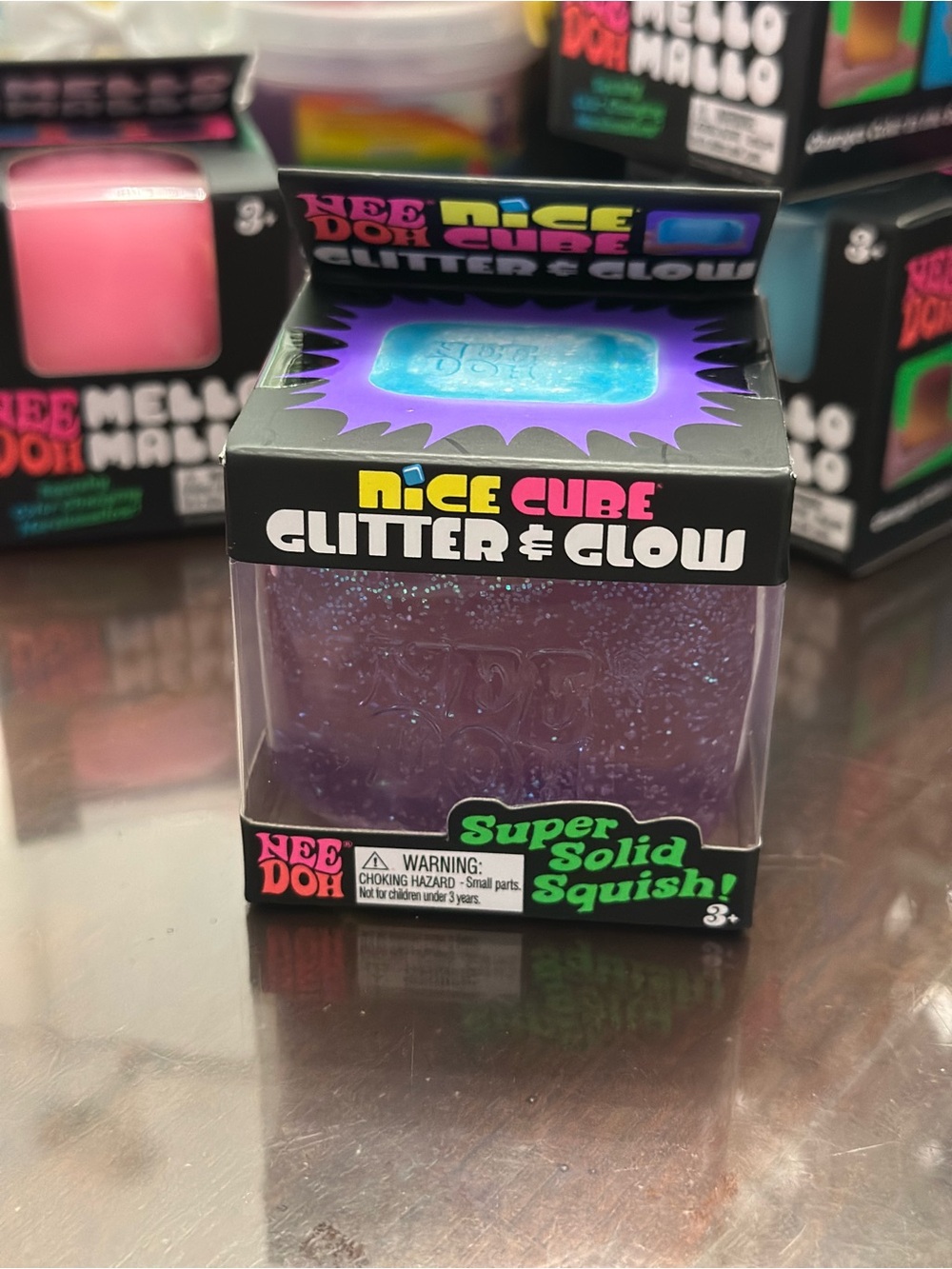 NeeDoh Nice Cube Glitter & Glow Super Solid Squish - Purple